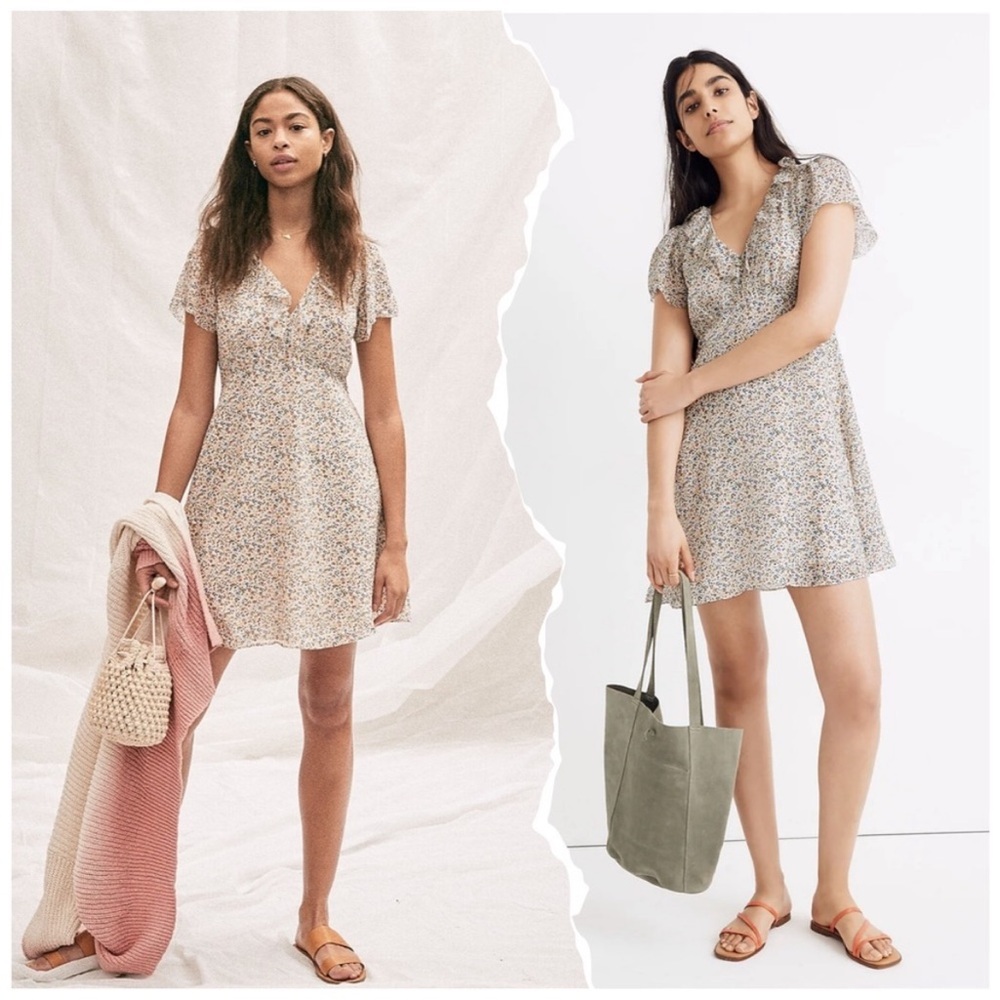 Madewell Silk Ruffle-Neck Mini Dress